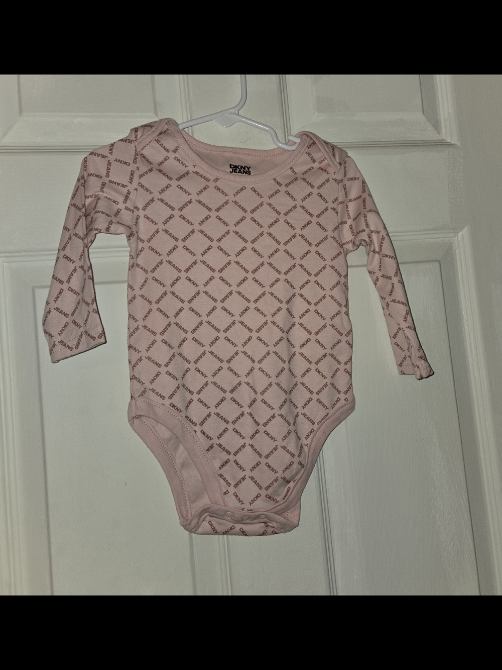 Dkny Pink Logo-Print Long Sleeve Baby One-Piece